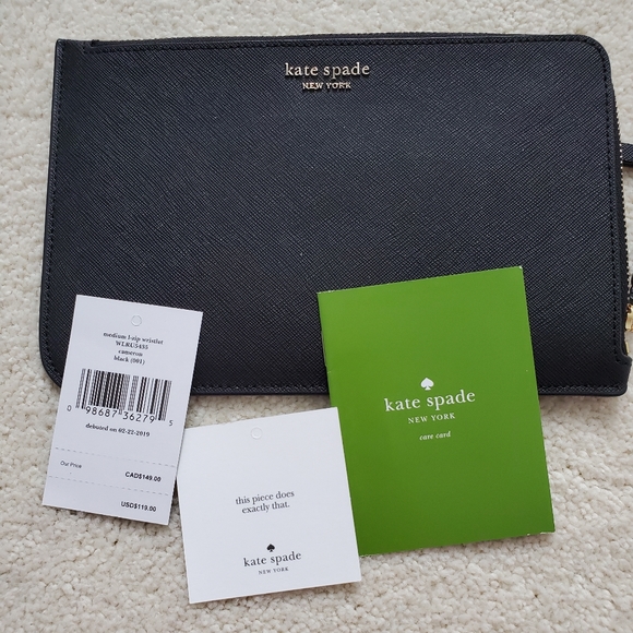 NWT Kate Spade Black Medium L-Zip Cameron Wristlet